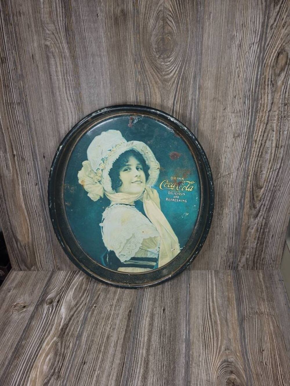 Vintage 1972 Coca Cola Serving Tray 1914 Betty Girl Oval Metal Tin Soda Sign